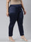 Women Solid Navy Mid Rise Shiny Pants