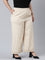 Women Solid Light Beige Mid Rise Linen Wide Pant