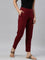 Women Solid Maroon Cotton Mid Rise Kurti Pants