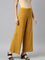 Women Solid Mustard Viscose Mid Rise Knit Palazzos