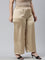 Women Solid Light Gold Mid Rise Shiny Palazzos