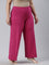 Women Solid Dark Rose Viscose Mid Rise Knit Palazzos