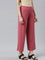 Women Solid Rusty Pink Viscose Mid Rise Rib Palazzos