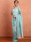 Blue Jimmy satin tissue saree work pearls & sequins embroidery with ready made blouse
