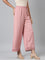 Women Solid Baby Pink Mid Rise Linen Wide Pant