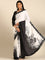 Black & white satin printed saree with hand embroidery & ready made blouse