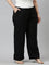 Women Solid Black Linen Cargo Pant