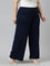 Women Solid Navy Mid Rise Ribbed Palazzos