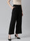 Women Solid Black High Rise Crepe Wide Pant