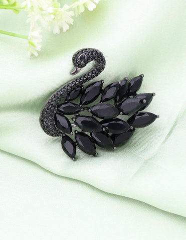 Designer Zirconia Black Swan Saree Pin