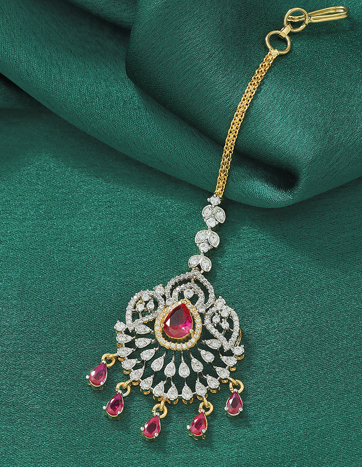 Designer Zirconia Ruby Radiance Maang Tikka