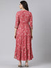 Neerus Pink Flared Casual Floral Fit and Flare Dresses
