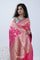 French Pink Banarasi Silk Saree With Floral Jaal