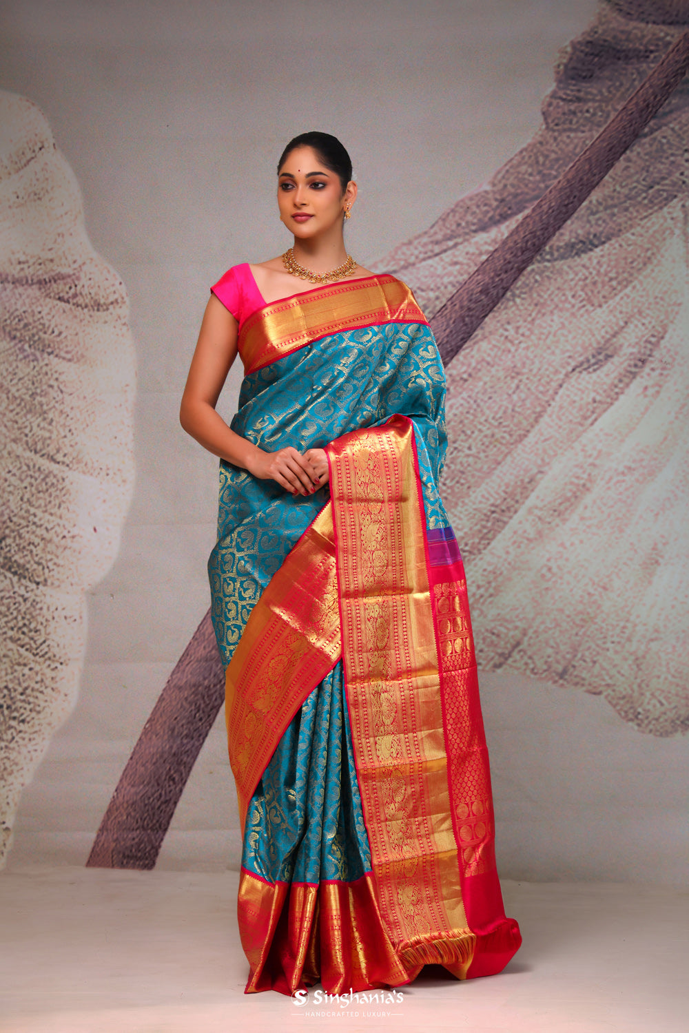 Chelsea Blue Heritage Kanjivaram Silk Saree