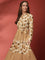 Beige rayon printed long dress with hand embroidery
