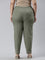 Women Olive Stripe Linen Pencil Pants