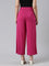 Women Solid Dark Rose Viscose Mid Rise Knit Palazzos