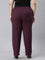 Women Solid Dark Wine Mid Rise Casual Rib Pants