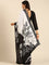 Black & white satin printed saree with hand embroidery & ready made blouse