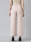 Women Solid Baby Pink High Rise Crepe Wide Pant