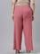 Women Solid Rusty Pink Viscose Mid Rise Rib Palazzos