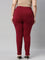 Women Solid Maroon Cotton Mid Rise Kurti Pants