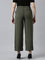 Women Solid Olive Green High Rise Crepe Wide Pant