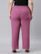 Women Solid Dark Pink Mid Rise Casual Rib Pants