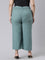 Women Solid Ocean Green Linen Mid Rise Culottes