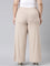 Women Solid Beige Mid Rise Ribbed Palazzos