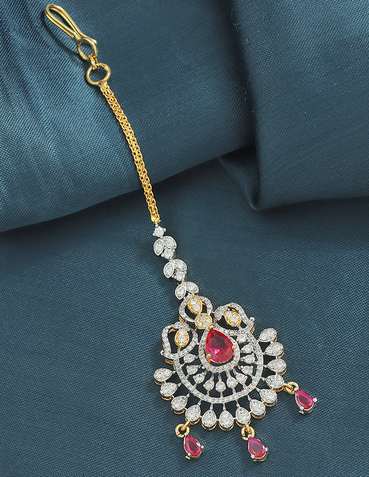 Designer Zirconia Ruby Radiance Maang Tikka