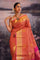 Deep Orange Kanjivaram Silk Saree With Contrast Border