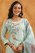 Light Green Cotton Kurta Set With Leaves Prints.