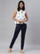 Women Solid Navy Mid Rise Shiny Pants