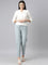 Women Solid Light Ink Mid Rise Linen Pencil Pants