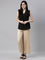 Women Solid Light Gold Mid Rise Shiny Palazzos