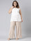 Women Solid Beige Mid Rise Ribbed Palazzos