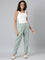 Women Light Green Stripe Linen Pencil Pants