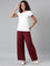 Women Maroon Solid Linen Palazzos