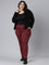 Women Solid Maroon Mid Rise Suede Treggings