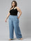 Women Solid Blue Denim Wide Leg Pants