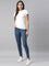 Women Dark Blue Striped Denim Jeggings