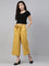 Women Solid Light Mustard Linen Mid Rise Culottes