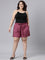 Women Solid Plum High Rise Linen Shorts