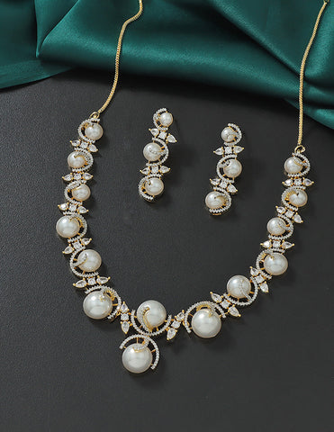Designer Zirconia Pearl Whirl Elegance Necklace Set