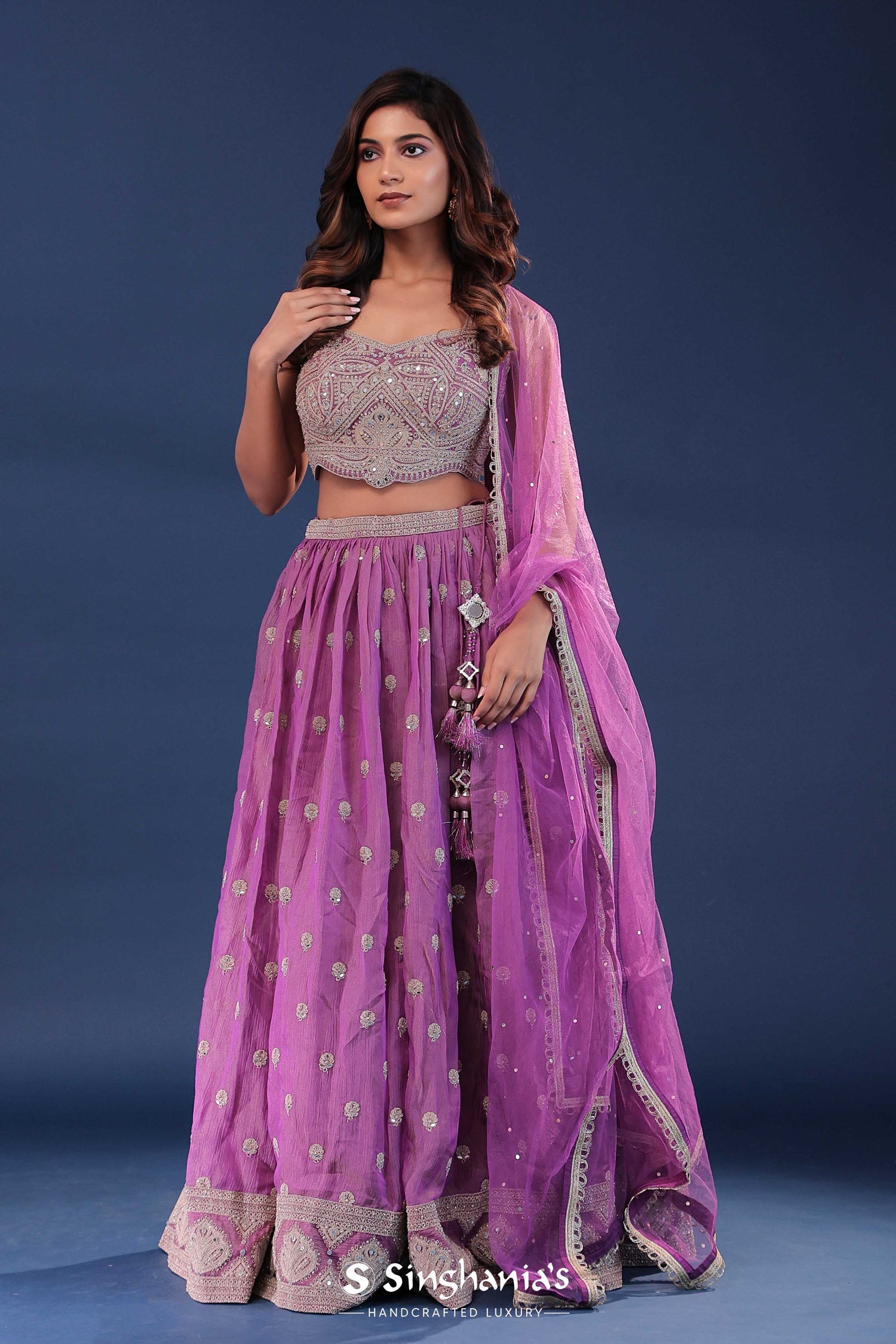 Bright Purple Organza Lehenga Set