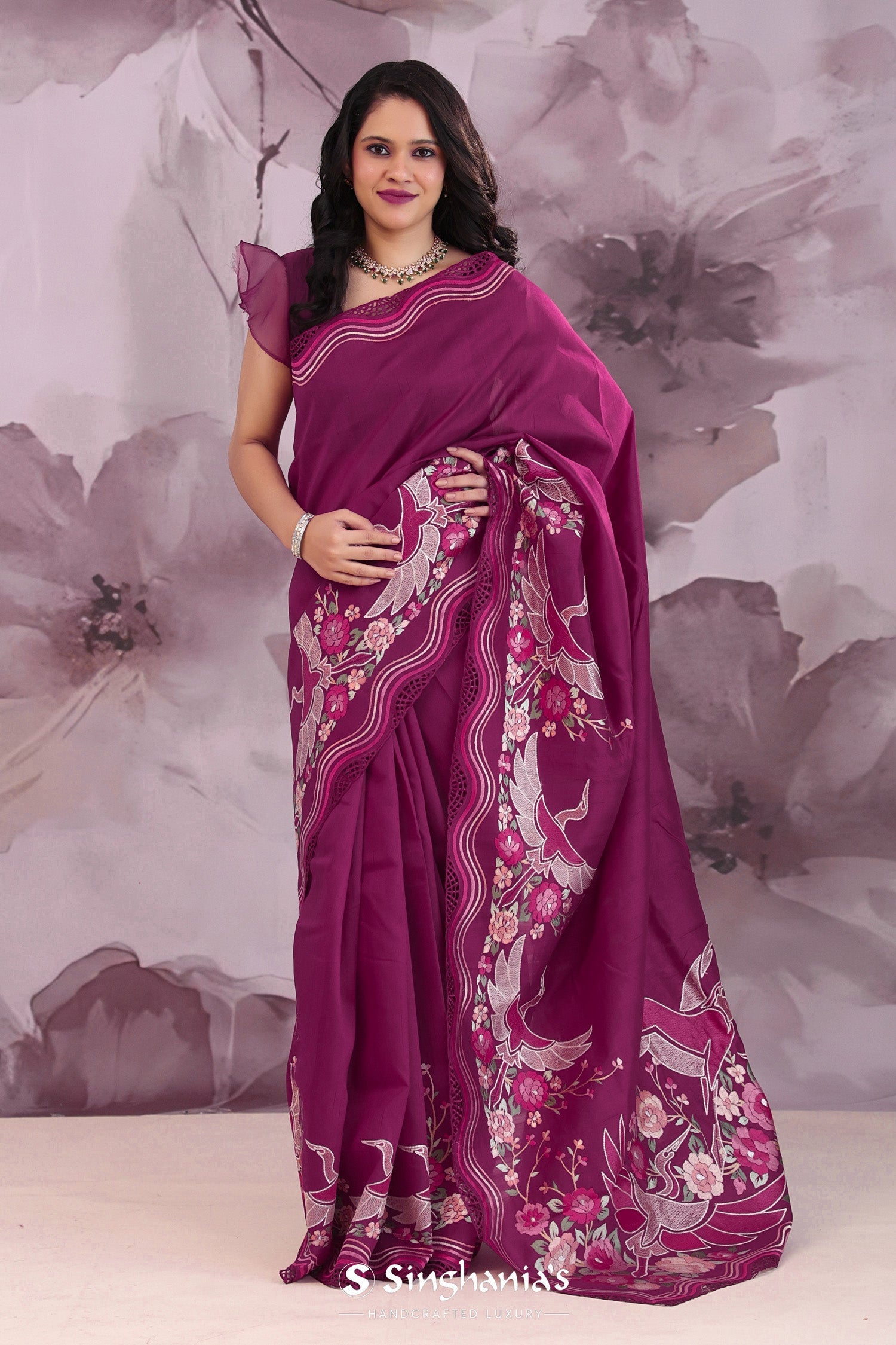 Barossa Purple Tussar Saree With Embroidery Work