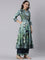 Blue Silk printed anarkali with palazzo three piece set