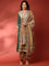 Green and Mustard digital printed embroidered anarkali three piece set