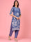 Blue Crepe Digital printed three piece suit Set